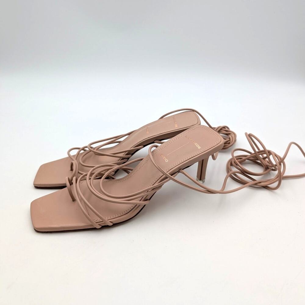 Black Suede Studio Strappy Stiletto Heel Sandals Women's Nude Size US5.5 EU36